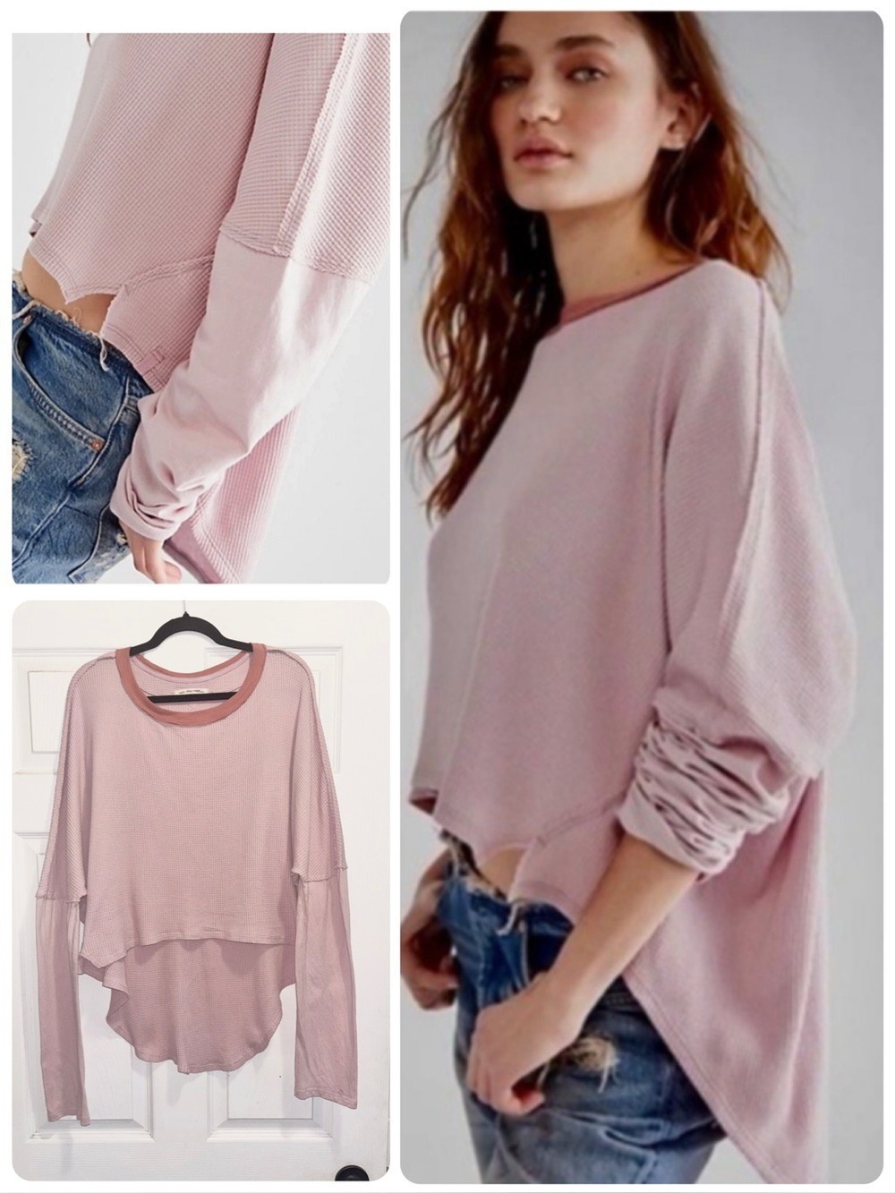 Free People We The Free Jayson Ringer Tee Waffle Knit Thermal Hi low Top Small
